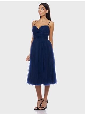 Alex and Sophia Mesh Tulle Sleeveless Navy Midi Dress (SZ 9/10) PROM GOWN